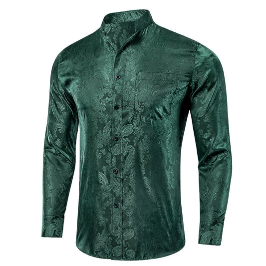 Dark Green Paisley Silk Dress Shirt shirt S   - Sophisticated Gentlemen