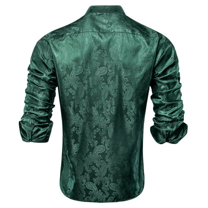 Dark Green Paisley Silk Dress Shirt shirt    - Sophisticated Gentlemen