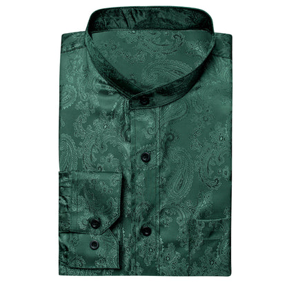 Dark Green Paisley Silk Dress Shirt shirt    - Sophisticated Gentlemen