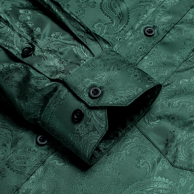Dark Green Paisley Silk Dress Shirt shirt    - Sophisticated Gentlemen