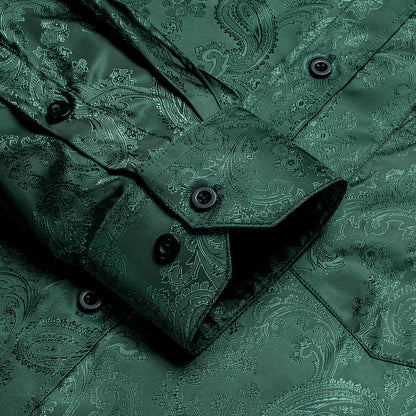 Dark Green Paisley Silk Dress Shirt shirt    - Sophisticated Gentlemen
