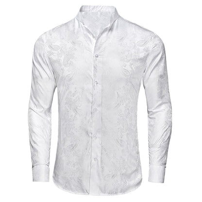 Pure White Paisley Silk Dress Shirt shirt S   - Sophisticated Gentlemen