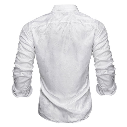 Pure White Paisley Silk Dress Shirt shirt    - Sophisticated Gentlemen
