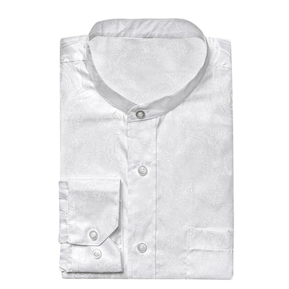 Pure White Paisley Silk Dress Shirt shirt    - Sophisticated Gentlemen