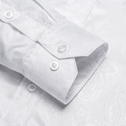 Pure White Paisley Silk Dress Shirt shirt    - Sophisticated Gentlemen