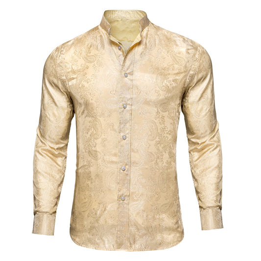 Light Yellow Paisley Silk Dress Shirt shirt S   - Sophisticated Gentlemen