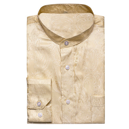 Light Yellow Paisley Silk Dress Shirt shirt    - Sophisticated Gentlemen