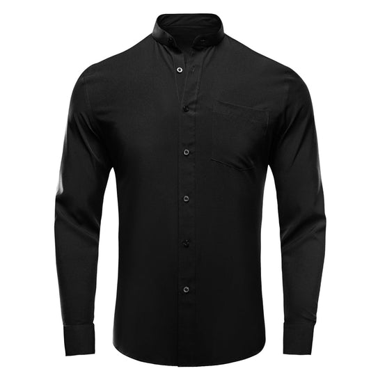 Black Solid Dress Shirt shirt S   - Sophisticated Gentlemen
