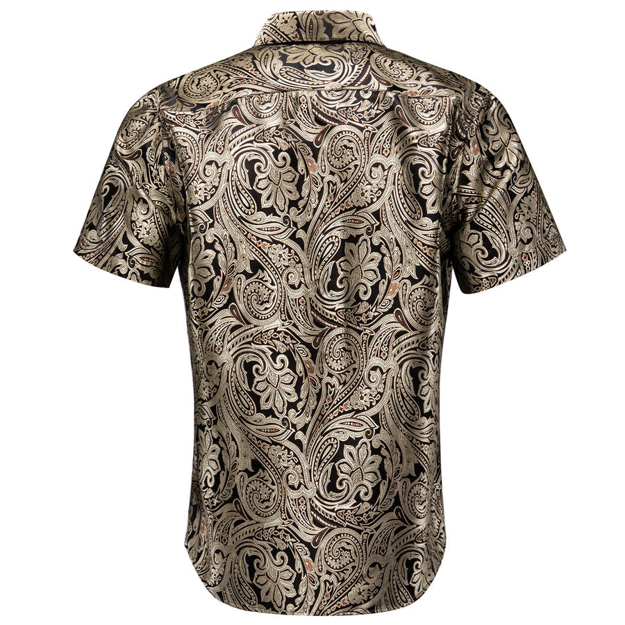 Champagne Black Paisley Silk Dress Shirt shirt    - Sophisticated Gentlemen