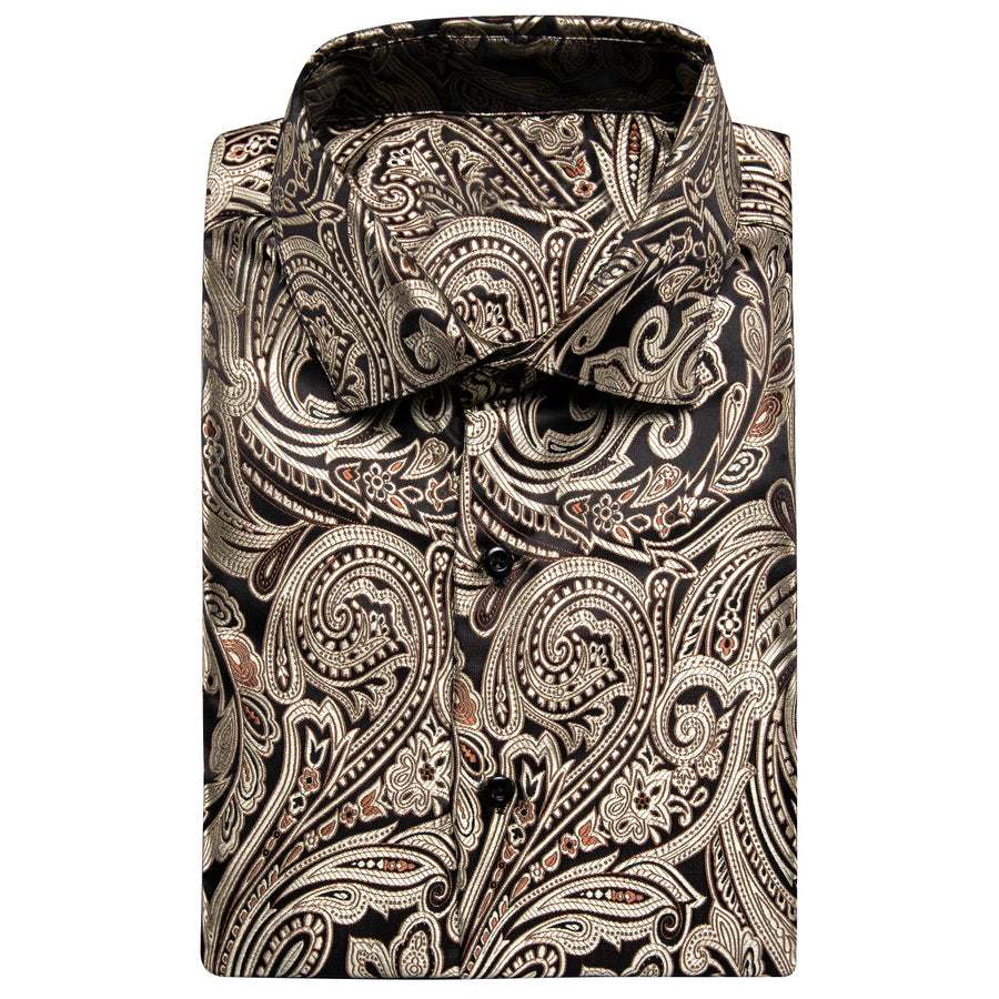 Champagne Black Paisley Silk Dress Shirt shirt    - Sophisticated Gentlemen