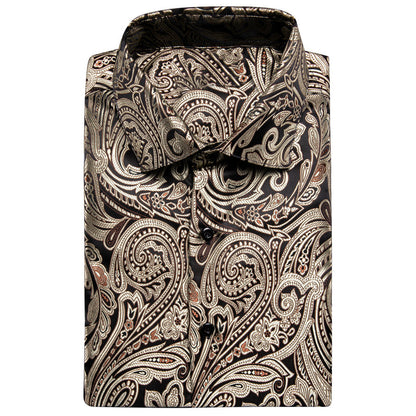 Champagne Black Paisley Silk Dress Shirt shirt    - Sophisticated Gentlemen
