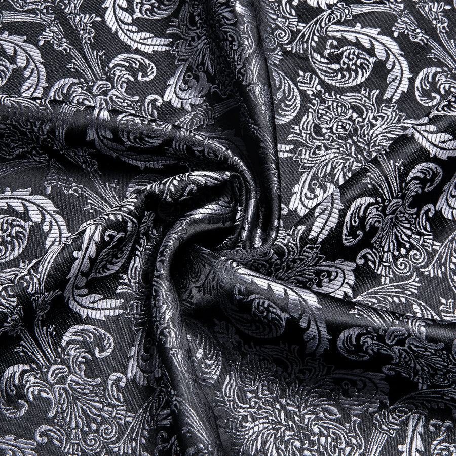 Silver Black Floral Silk Dress Shirt shirt    - Sophisticated Gentlemen