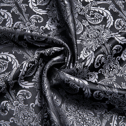 Silver Black Floral Silk Dress Shirt shirt    - Sophisticated Gentlemen