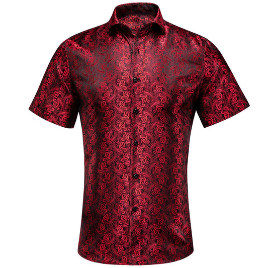 Red Black Paisley Silk Dress Shirt shirt S   - Sophisticated Gentlemen