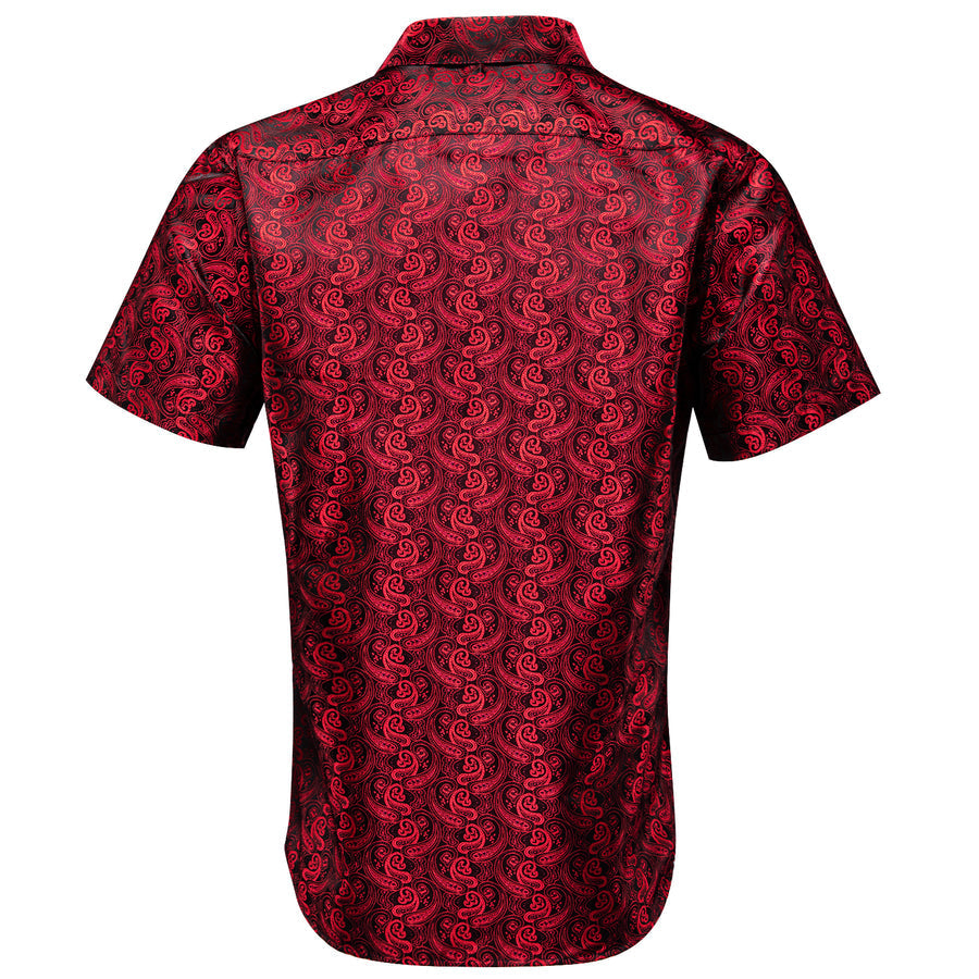Red Black Paisley Silk Dress Shirt shirt    - Sophisticated Gentlemen