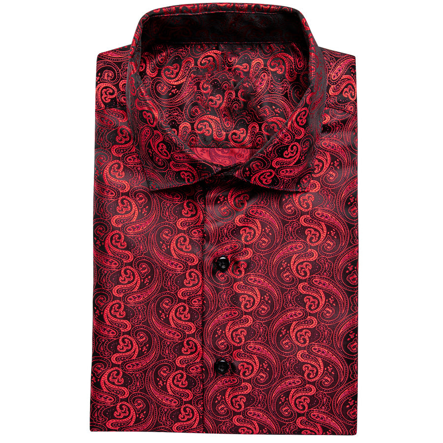 Red Black Paisley Silk Dress Shirt shirt    - Sophisticated Gentlemen
