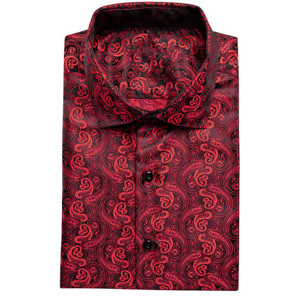 Red Black Paisley Silk Dress Shirt shirt    - Sophisticated Gentlemen
