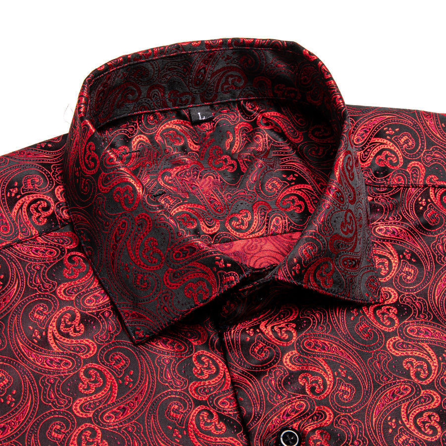 Red Black Paisley Silk Dress Shirt shirt    - Sophisticated Gentlemen