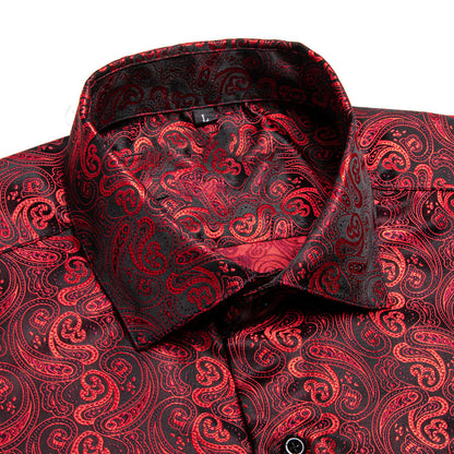 Red Black Paisley Silk Dress Shirt shirt    - Sophisticated Gentlemen