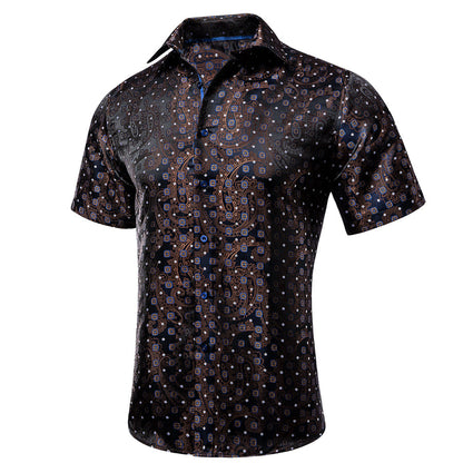 Brown Blue Paisley Silk Dress Shirt shirt S   - Sophisticated Gentlemen