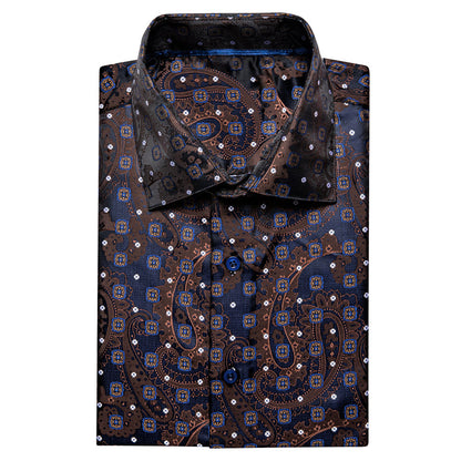 Brown Blue Paisley Silk Dress Shirt shirt    - Sophisticated Gentlemen