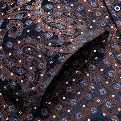 Brown Blue Paisley Silk Dress Shirt shirt    - Sophisticated Gentlemen