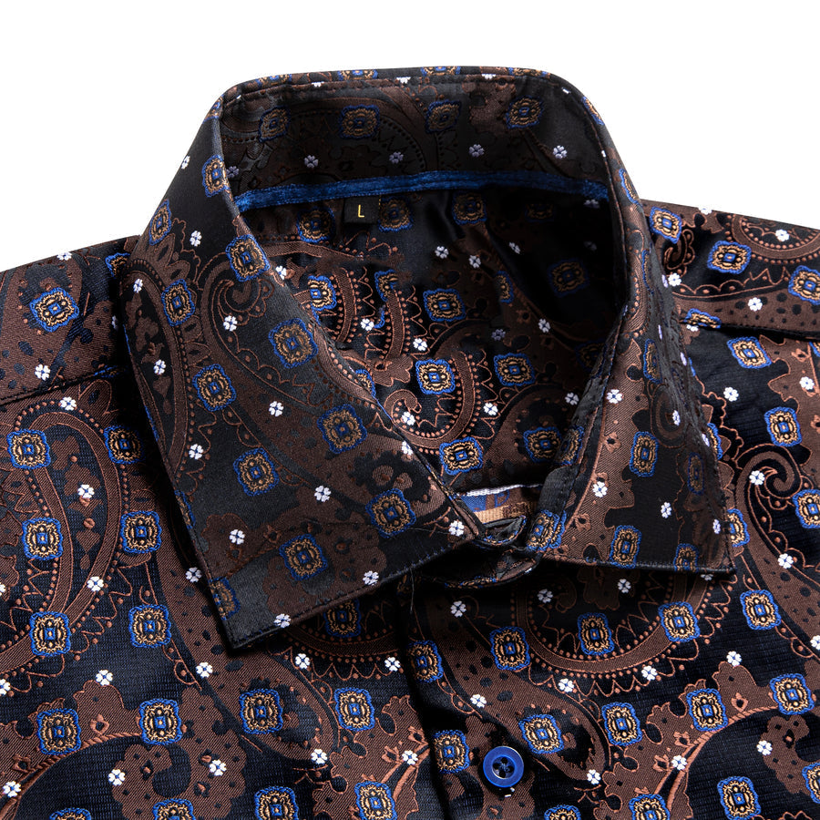 Brown Blue Paisley Silk Dress Shirt shirt    - Sophisticated Gentlemen