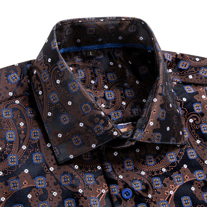 Brown Blue Paisley Silk Dress Shirt shirt    - Sophisticated Gentlemen