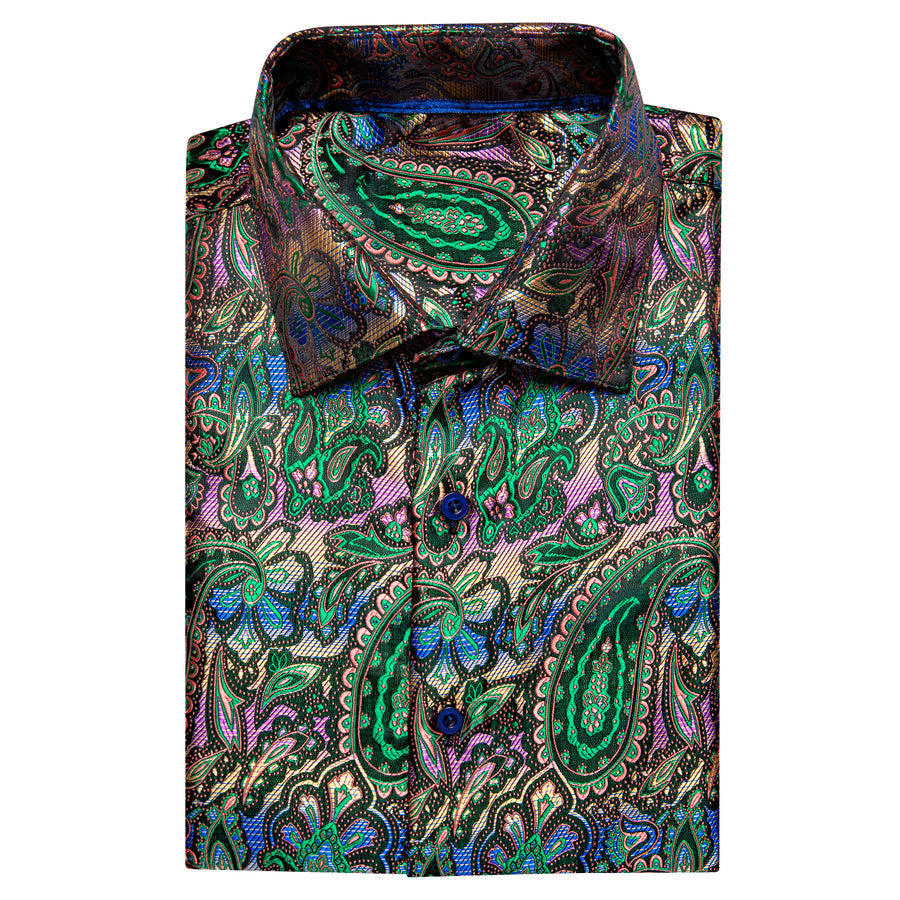 Green Gradient Paisley Silk Dress Shirt shirt    - Sophisticated Gentlemen
