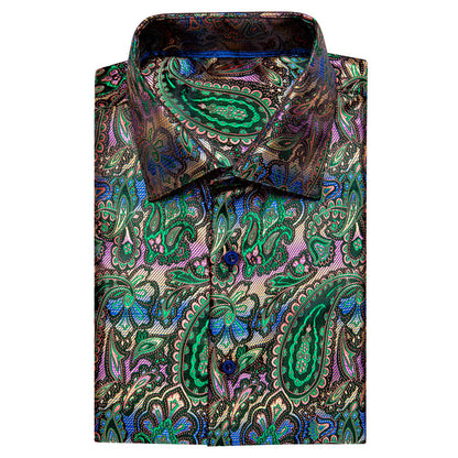 Green Gradient Paisley Silk Dress Shirt shirt    - Sophisticated Gentlemen