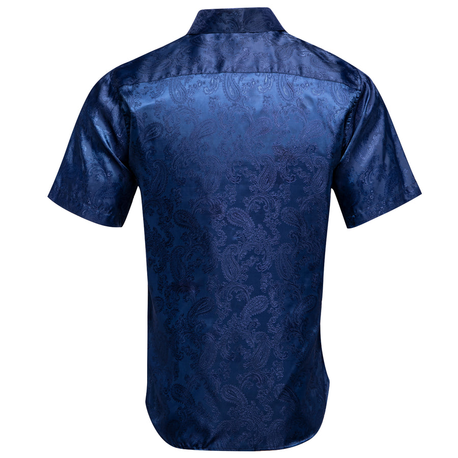 Pure Dark Blue Paisley Silk Dress Shirt shirt    - Sophisticated Gentlemen