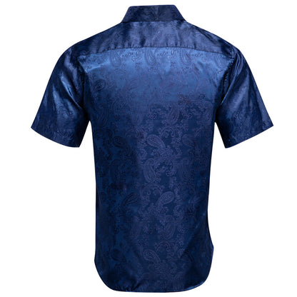 Pure Dark Blue Paisley Silk Dress Shirt shirt    - Sophisticated Gentlemen