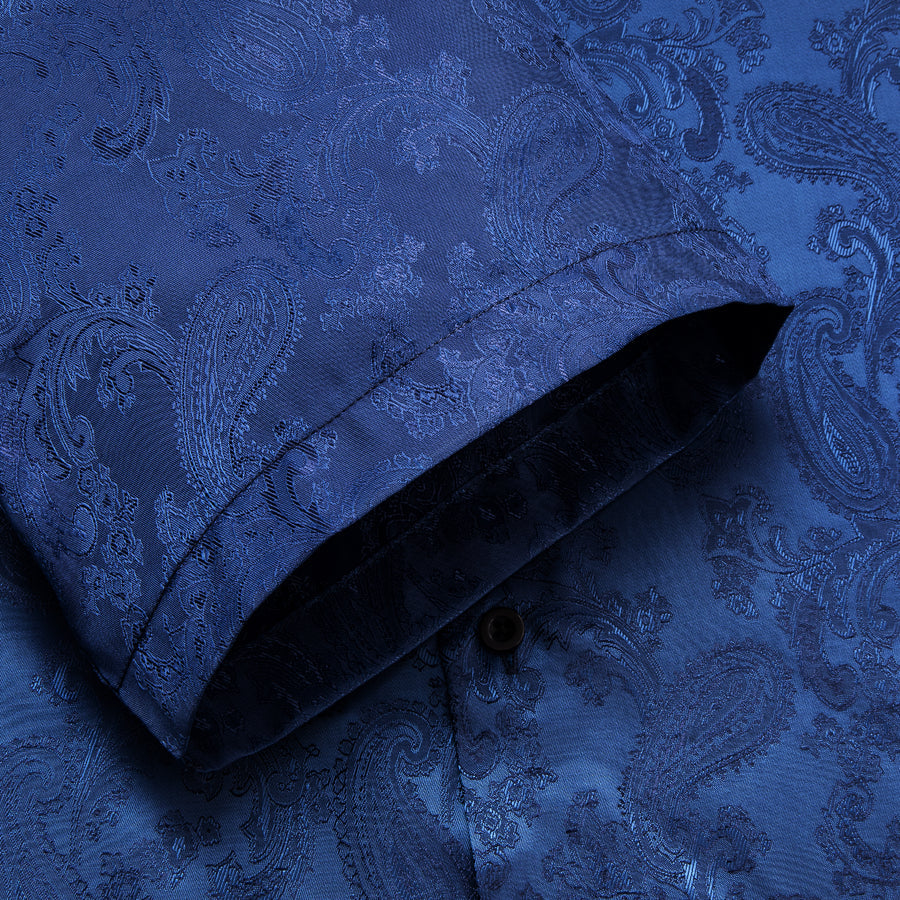 Pure Dark Blue Paisley Silk Dress Shirt shirt    - Sophisticated Gentlemen