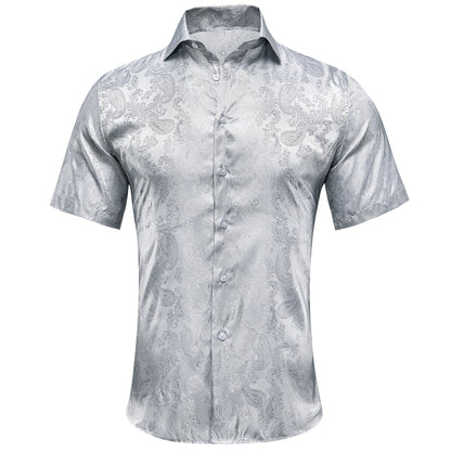 Gray Paisley Silk Dress Shirt shirt S   - Sophisticated Gentlemen