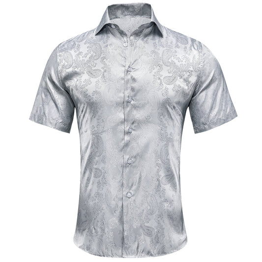 Gray Paisley Silk Dress Shirt shirt S   - Sophisticated Gentlemen