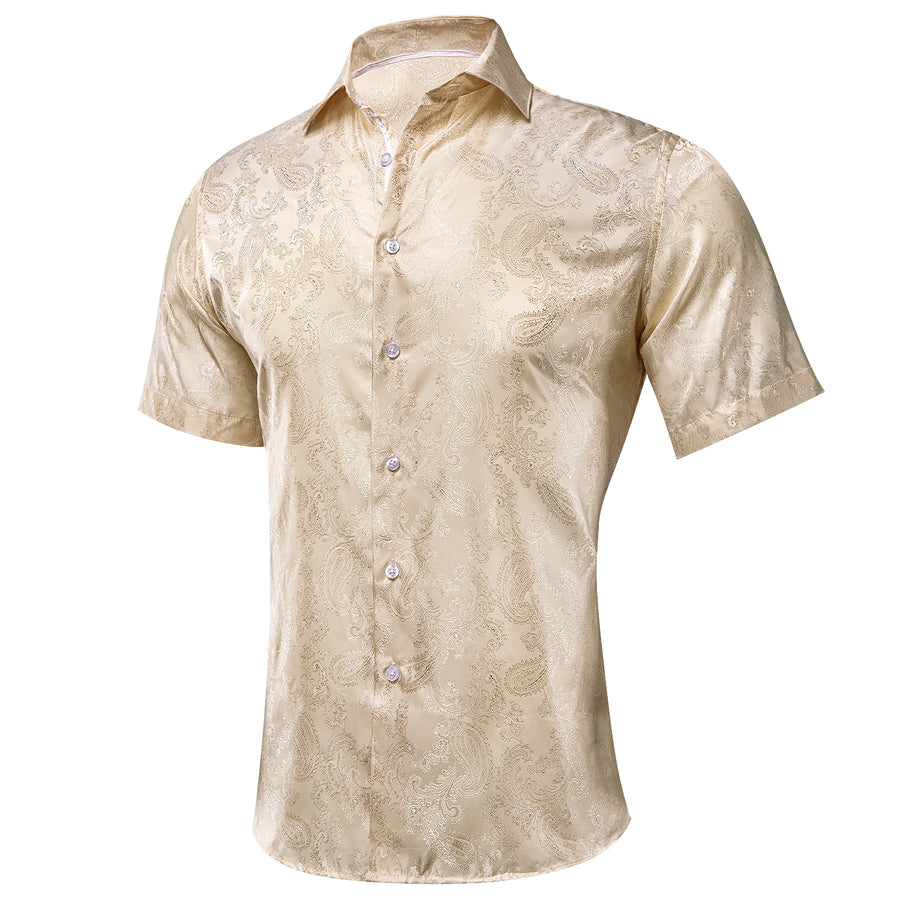 Champagne Paisley Silk Dress Shirt shirt    - Sophisticated Gentlemen