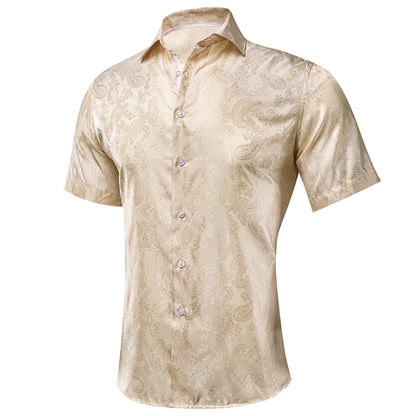 Champagne Paisley Silk Dress Shirt shirt    - Sophisticated Gentlemen