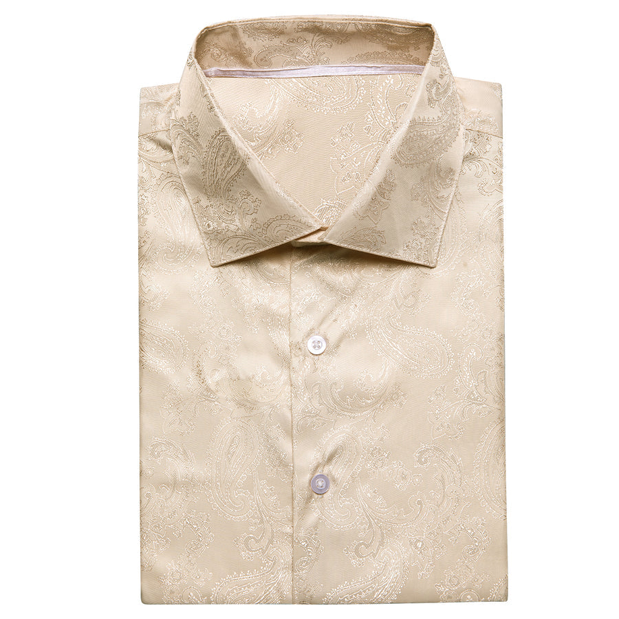 Champagne Paisley Silk Dress Shirt shirt    - Sophisticated Gentlemen