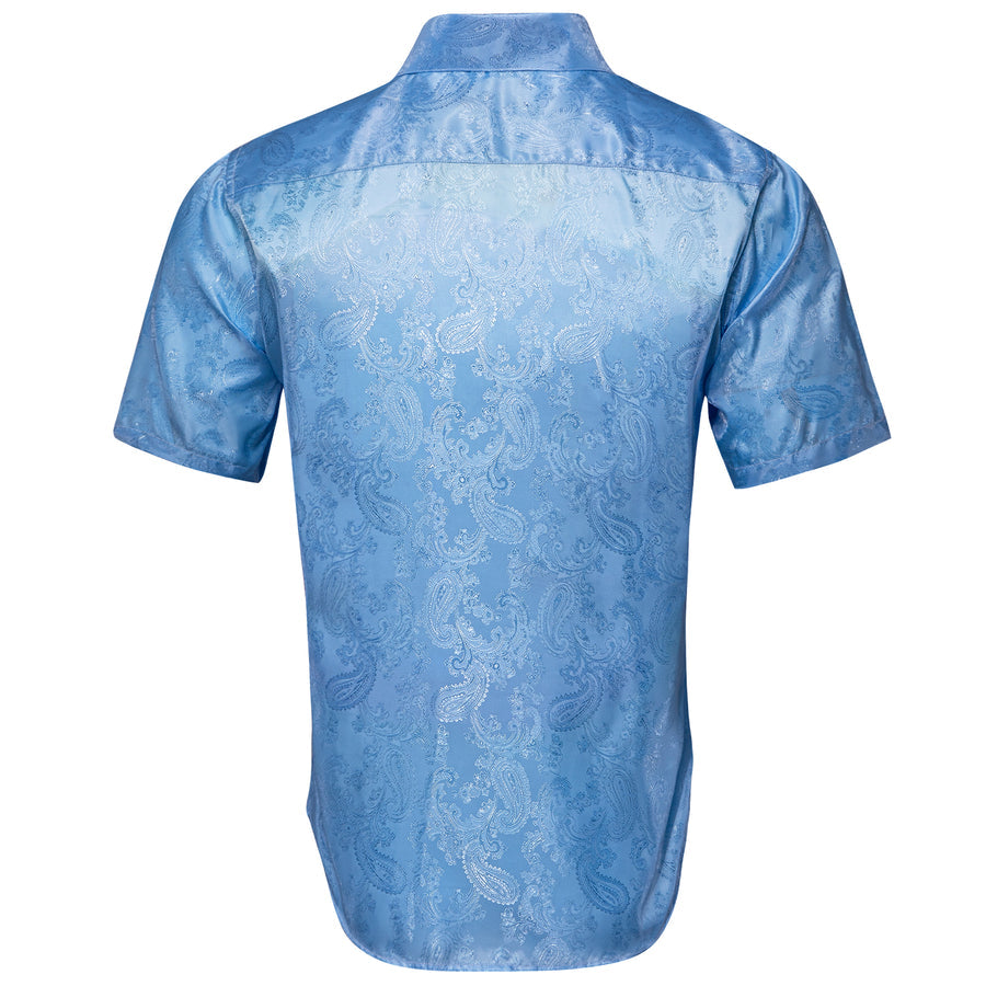 Sky Blue Paisley Silk Dress Shirt shirt    - Sophisticated Gentlemen