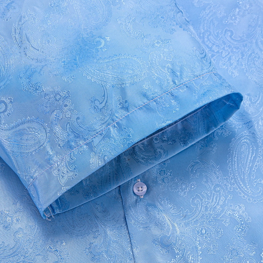Sky Blue Paisley Silk Dress Shirt shirt    - Sophisticated Gentlemen