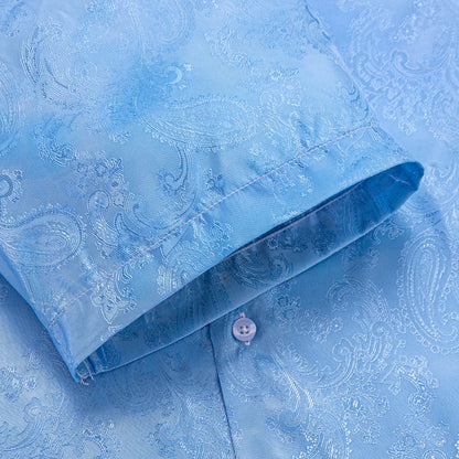 Sky Blue Paisley Silk Dress Shirt shirt    - Sophisticated Gentlemen