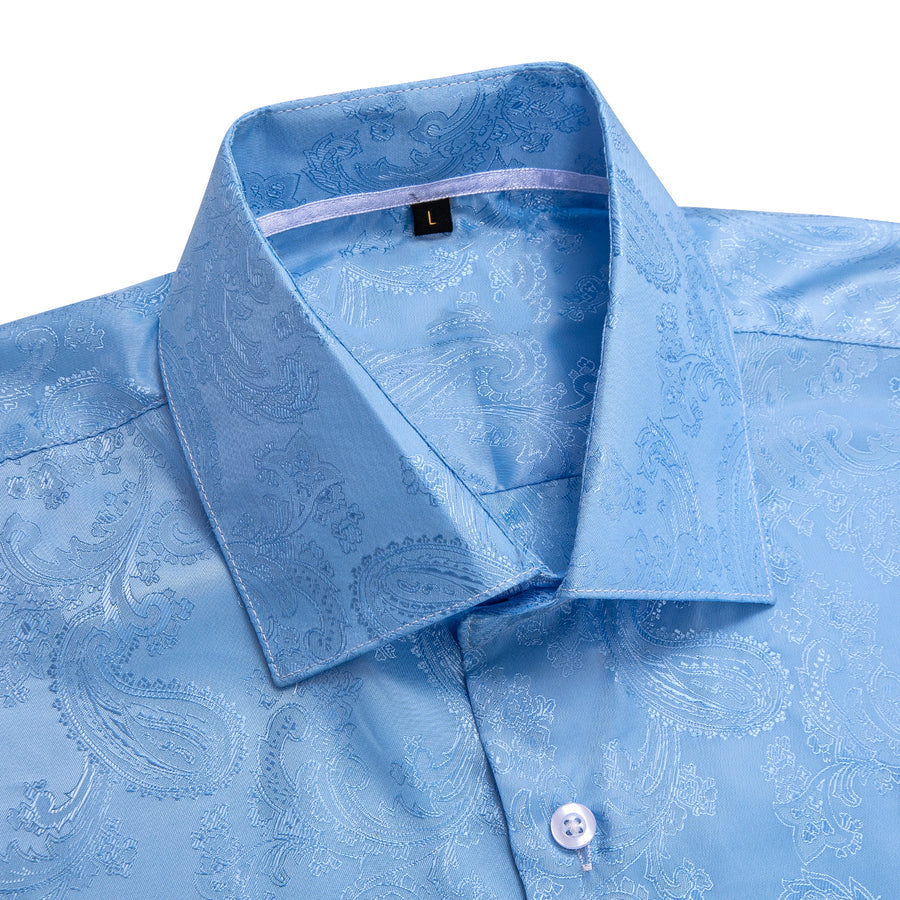 Sky Blue Paisley Silk Dress Shirt shirt    - Sophisticated Gentlemen
