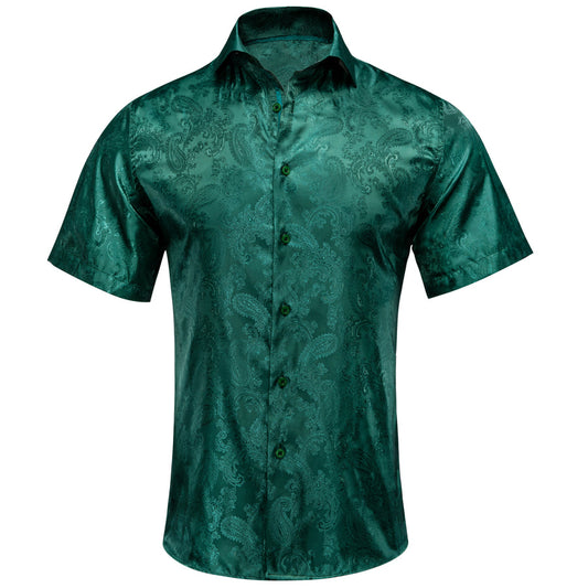 Dark Green Paisley Silk Dress Shirt shirt S   - Sophisticated Gentlemen