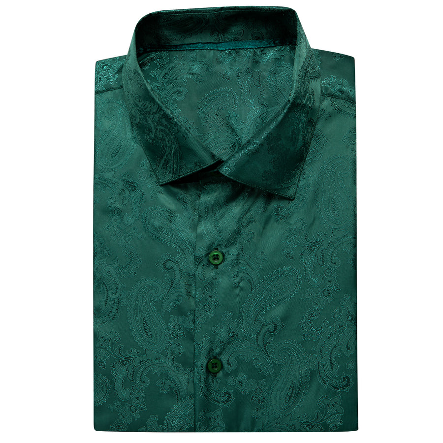 Dark Green Paisley Silk Dress Shirt shirt    - Sophisticated Gentlemen