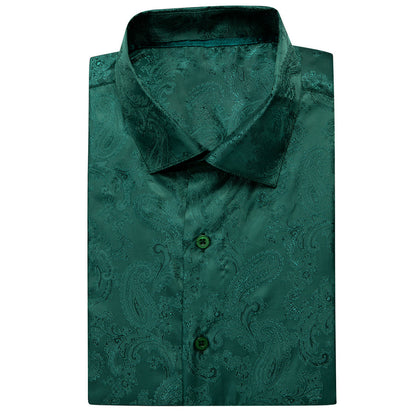 Dark Green Paisley Silk Dress Shirt shirt    - Sophisticated Gentlemen