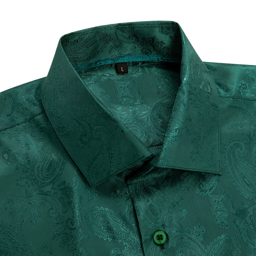 Dark Green Paisley Silk Dress Shirt shirt    - Sophisticated Gentlemen