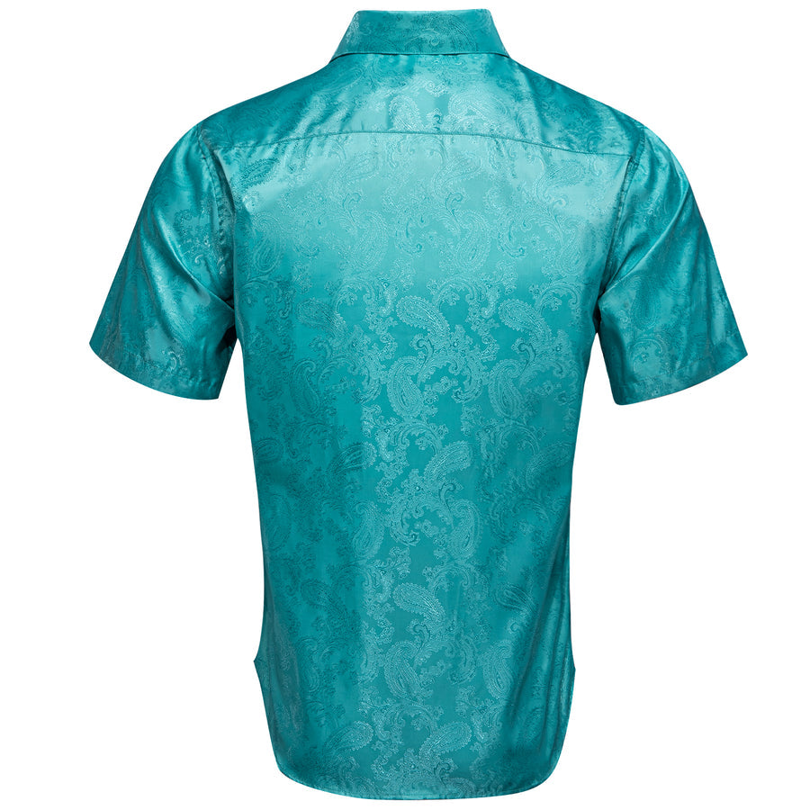 Lake Blue Paisley Silk Dress Shirt shirt    - Sophisticated Gentlemen