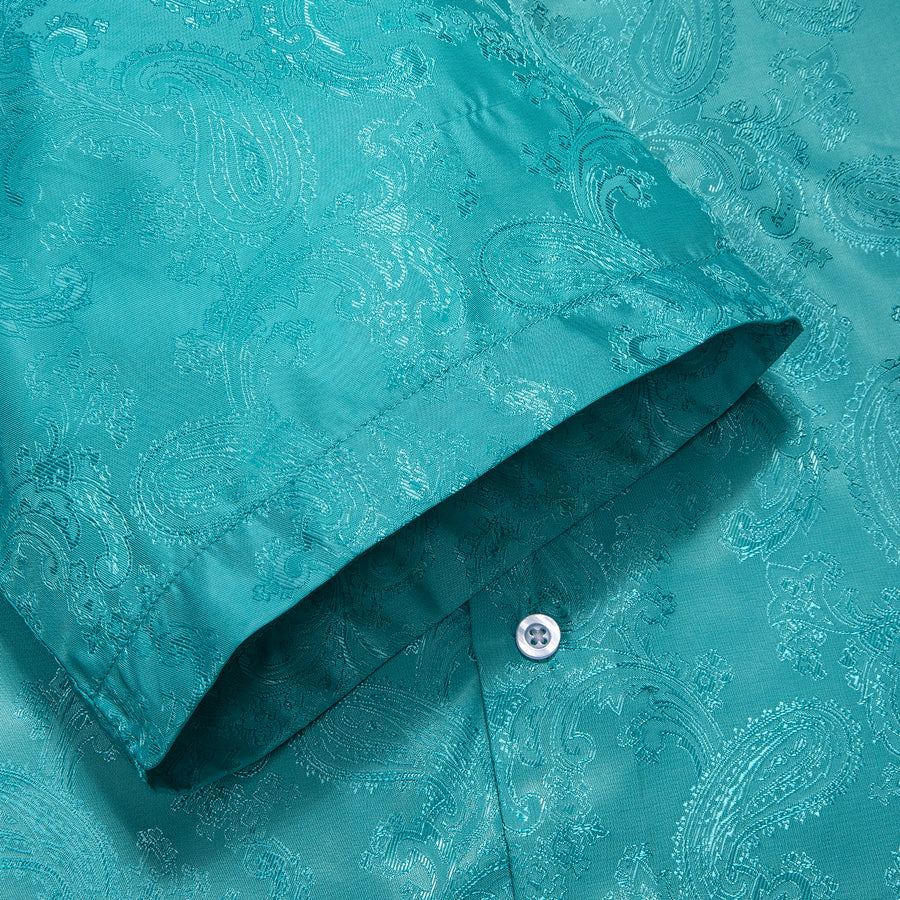 Lake Blue Paisley Silk Dress Shirt shirt    - Sophisticated Gentlemen