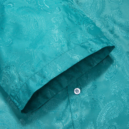 Lake Blue Paisley Silk Dress Shirt shirt    - Sophisticated Gentlemen