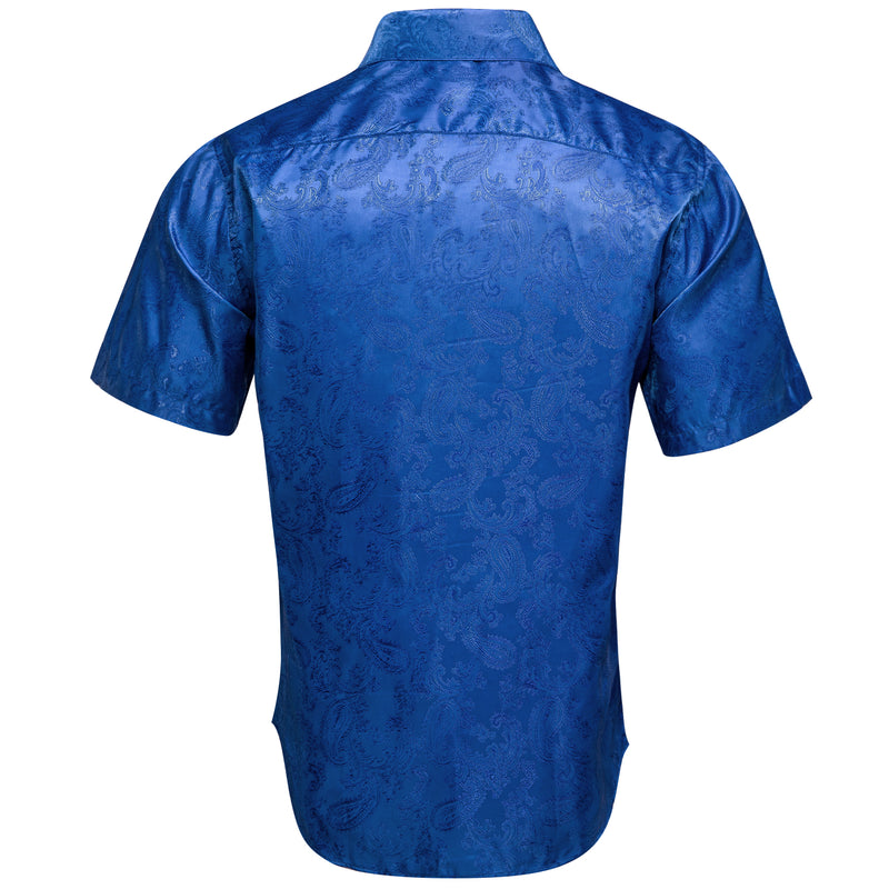Navy Blue Paisley Silk Dress Shirt shirt    - Sophisticated Gentlemen